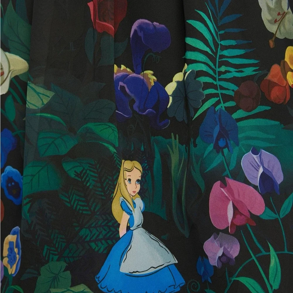 DISNEY Alice In Wonderland Flowers Border Print Chiffon Skirt Size XS - Picture 13 of 13